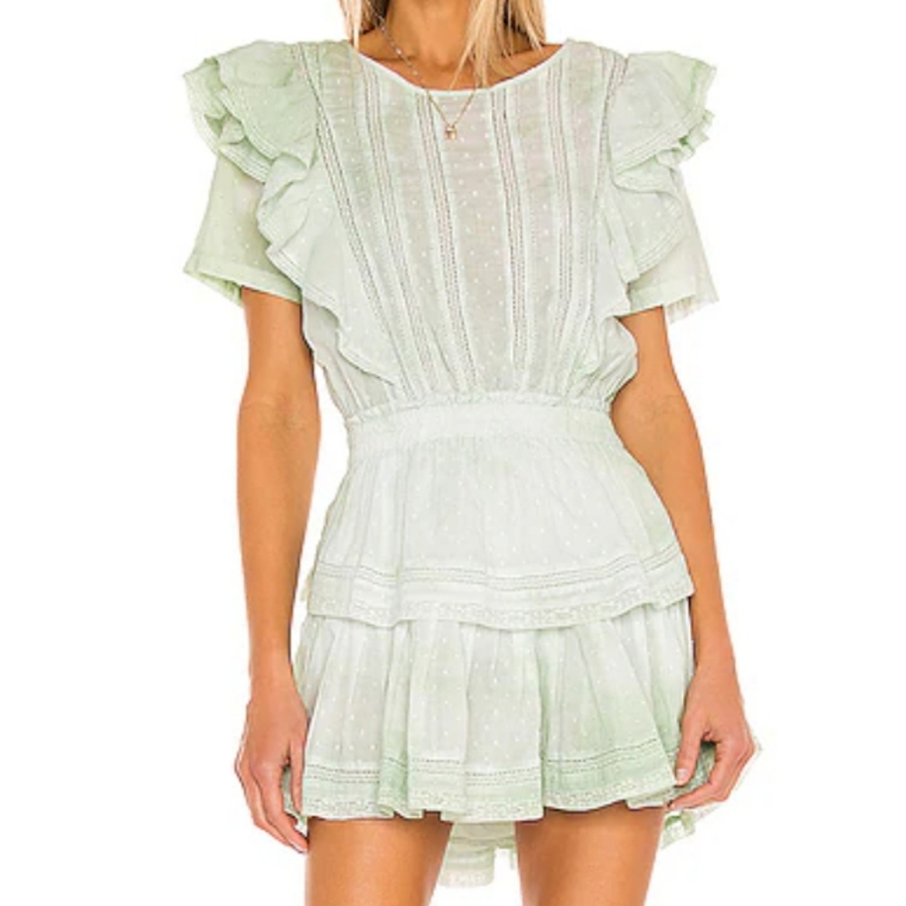 LoveShackFancy Green Ruffled Smocked Mini Sundress - Picture 2 of 2